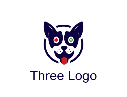 dog logo with gaming controls in eyes