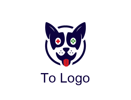 dog logo with gaming controls in eyes