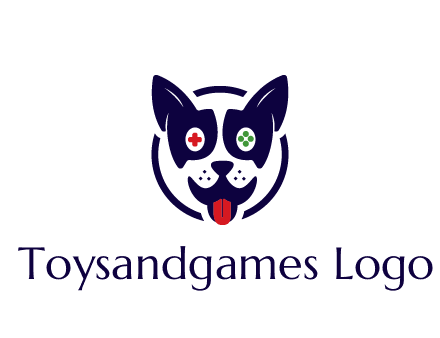 dog logo with gaming controls in eyes