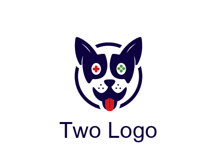 dog logo with gaming controls in eyes