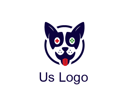 dog logo with gaming controls in eyes