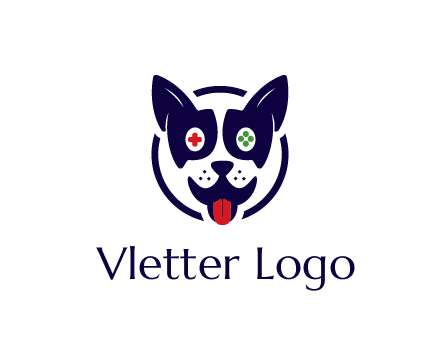 dog logo with gaming controls in eyes