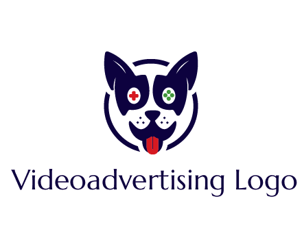 dog logo with gaming controls in eyes