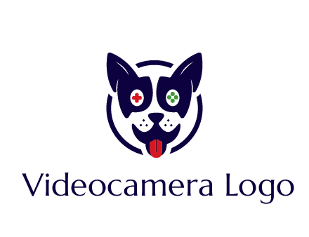dog logo with gaming controls in eyes