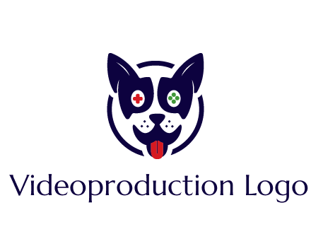 dog logo with gaming controls in eyes