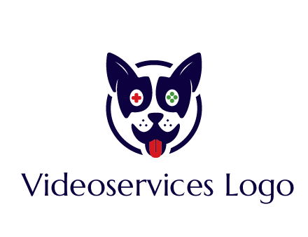 dog logo with gaming controls in eyes