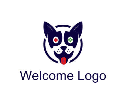 dog logo with gaming controls in eyes