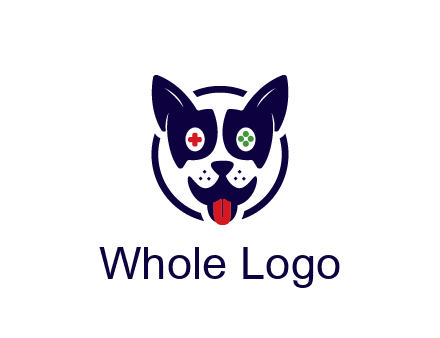 dog logo with gaming controls in eyes