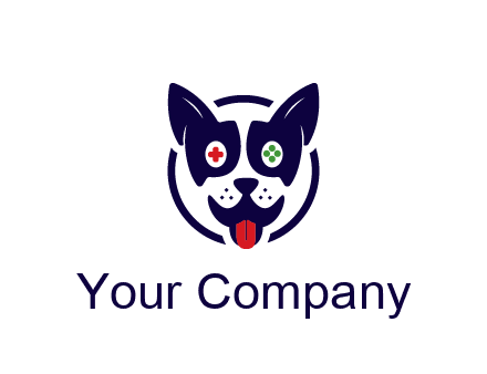 dog logo with gaming controls in eyes
