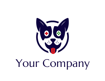 dog logo with gaming controls in eyes