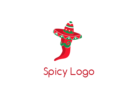 Mexican chili pepper logo with a hat and mustache