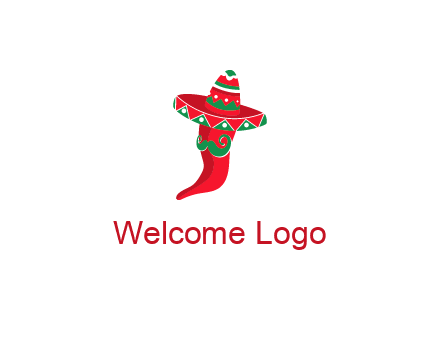 Mexican chili pepper logo with a hat and mustache