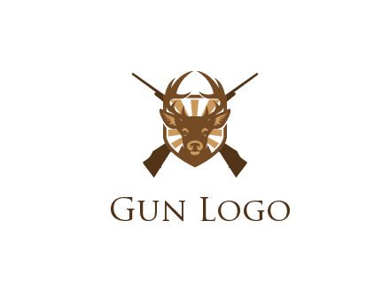 crossed hunting guns behind deer head symbol