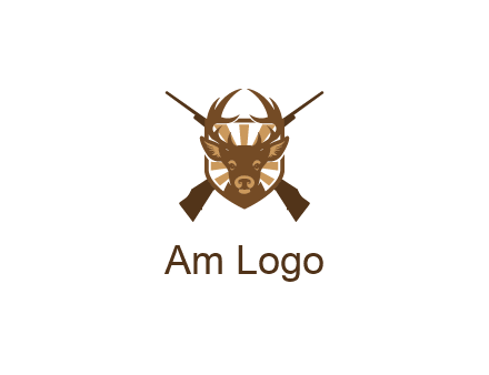crossed hunting guns behind deer head symbol