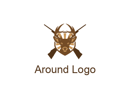 crossed hunting guns behind deer head symbol