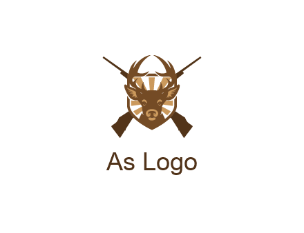 crossed hunting guns behind deer head symbol