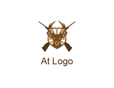 crossed hunting guns behind deer head symbol