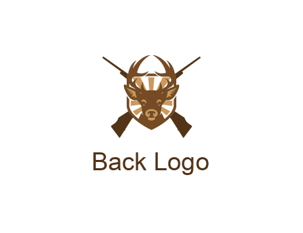 crossed hunting guns behind deer head symbol