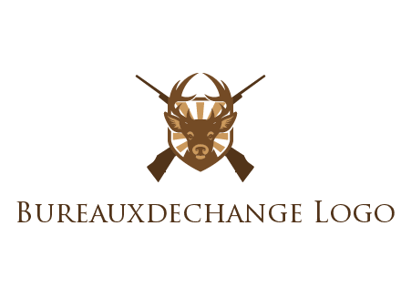 crossed hunting guns behind deer head symbol