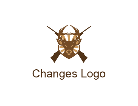 crossed hunting guns behind deer head symbol
