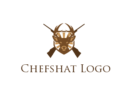 crossed hunting guns behind deer head symbol