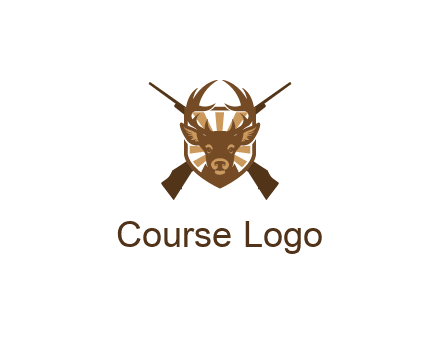 crossed hunting guns behind deer head symbol