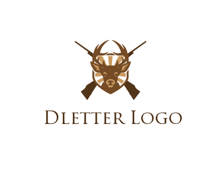 crossed hunting guns behind deer head symbol