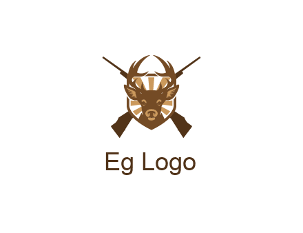 crossed hunting guns behind deer head symbol