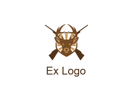 crossed hunting guns behind deer head symbol