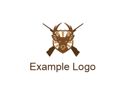 crossed hunting guns behind deer head symbol
