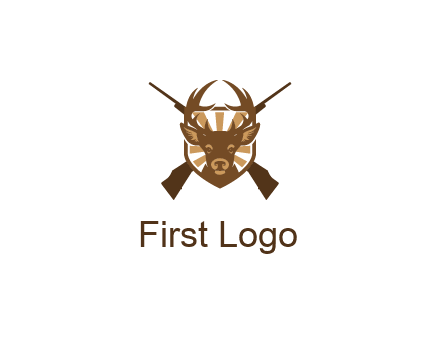 crossed hunting guns behind deer head symbol