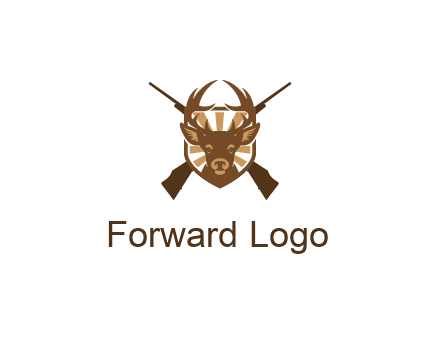 crossed hunting guns behind deer head symbol