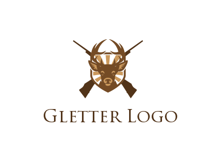 crossed hunting guns behind deer head symbol