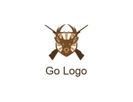 crossed hunting guns behind deer head symbol