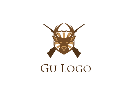 crossed hunting guns behind deer head symbol