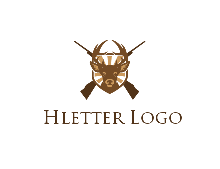 crossed hunting guns behind deer head symbol