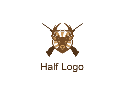 crossed hunting guns behind deer head symbol