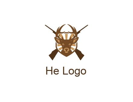 crossed hunting guns behind deer head symbol