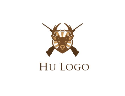 crossed hunting guns behind deer head symbol