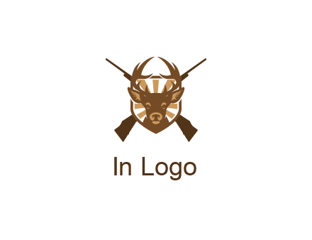 crossed hunting guns behind deer head symbol