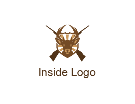 crossed hunting guns behind deer head symbol