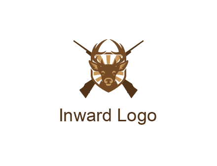 crossed hunting guns behind deer head symbol