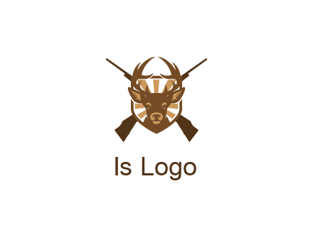 crossed hunting guns behind deer head symbol