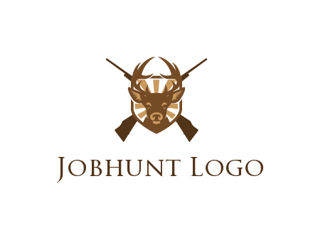 crossed hunting guns behind deer head symbol
