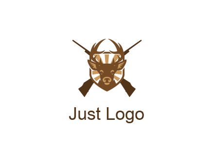 crossed hunting guns behind deer head symbol