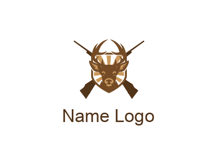 crossed hunting guns behind deer head symbol