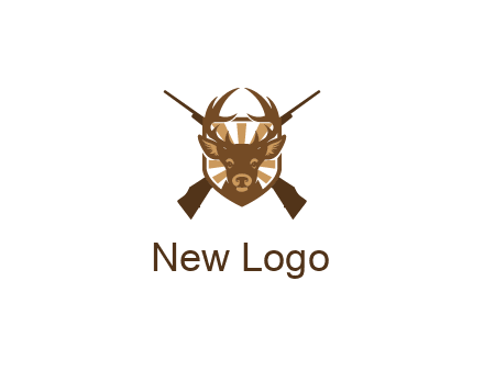 crossed hunting guns behind deer head symbol