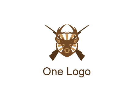 crossed hunting guns behind deer head symbol