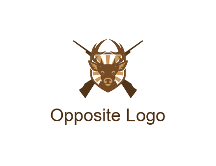 crossed hunting guns behind deer head symbol