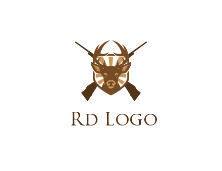 crossed hunting guns behind deer head symbol